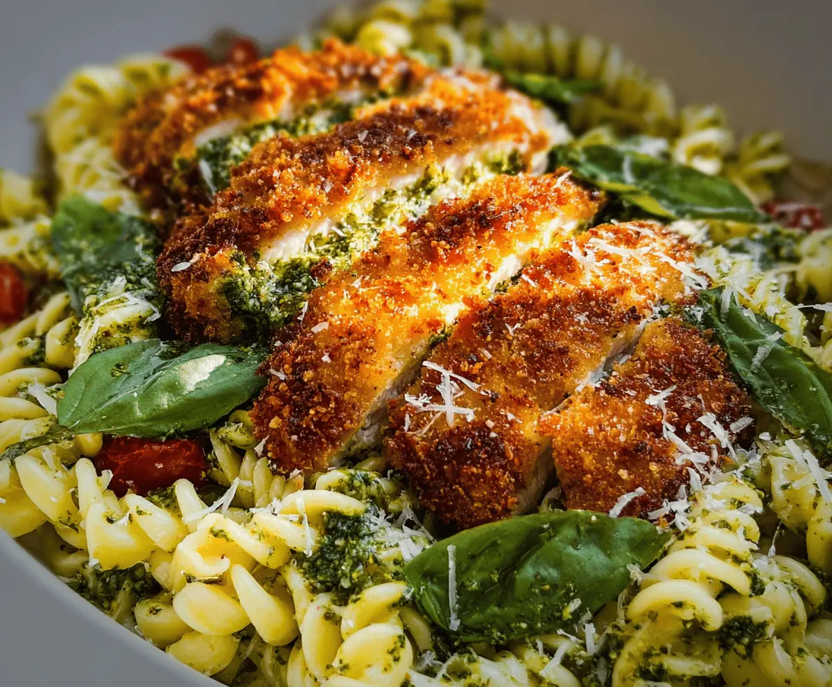 Creamy Pesto Pasta with Crispy Parmesan Chicken
