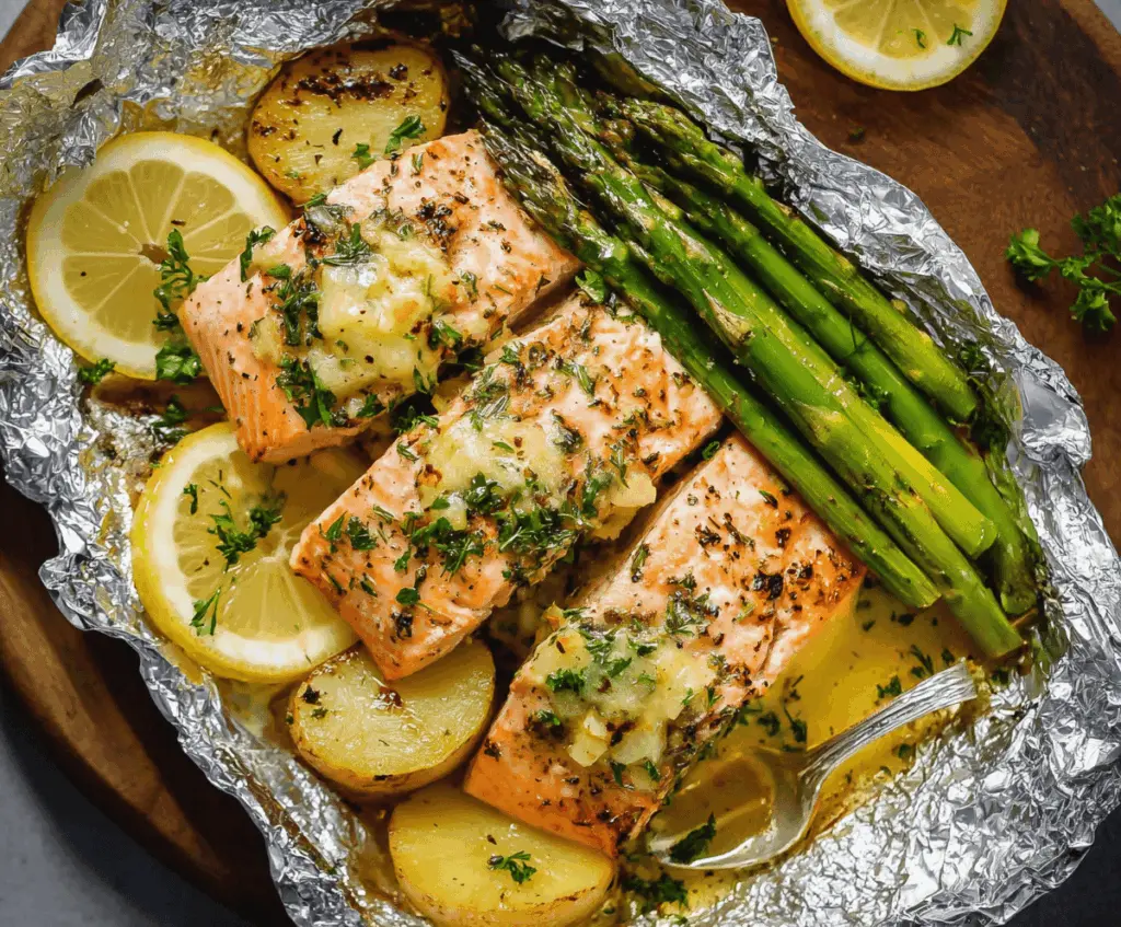 Salmon Foil Packets with Pineapple Lemon Butter
