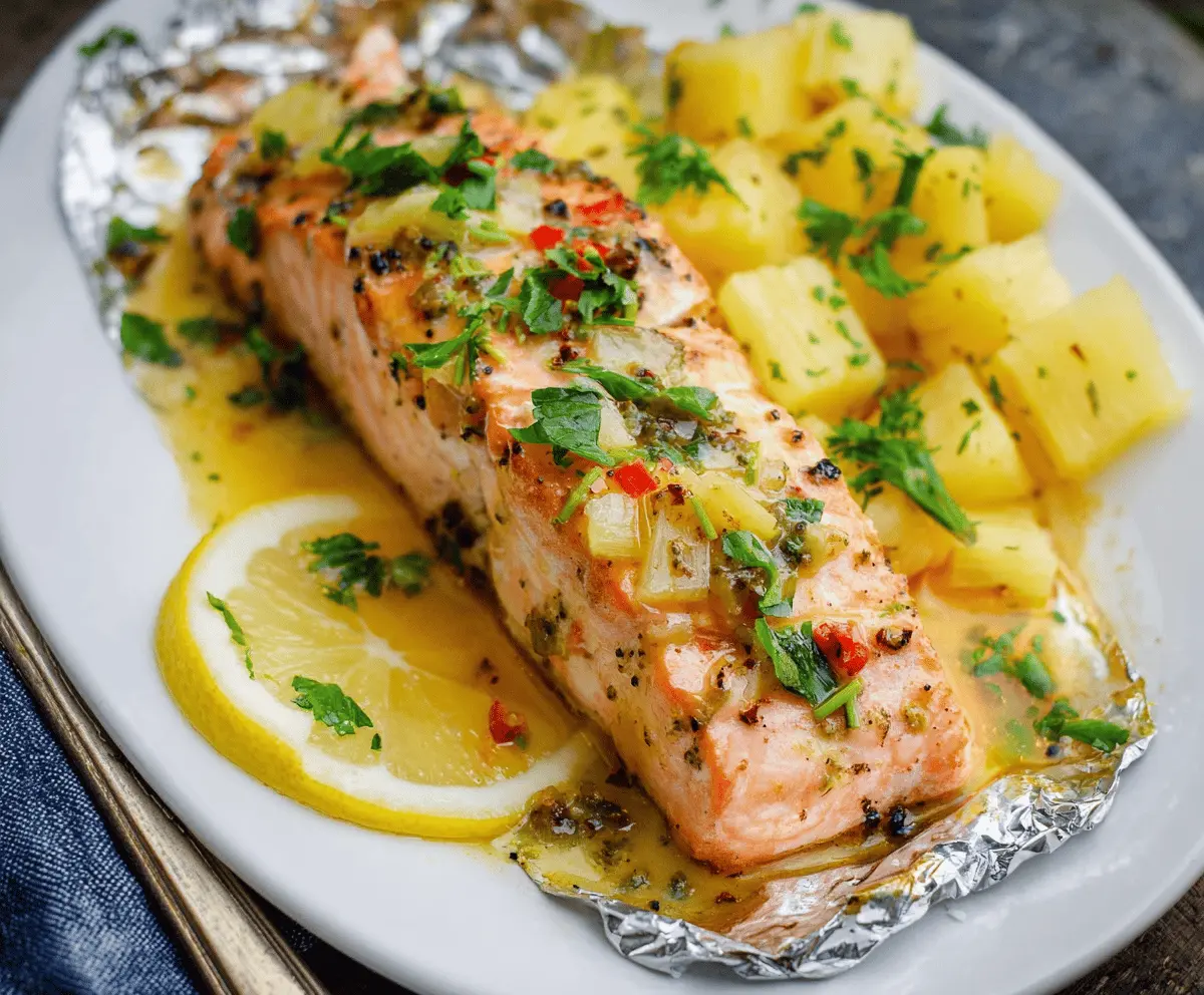 Salmon Foil Packets with Pineapple Lemon Butter