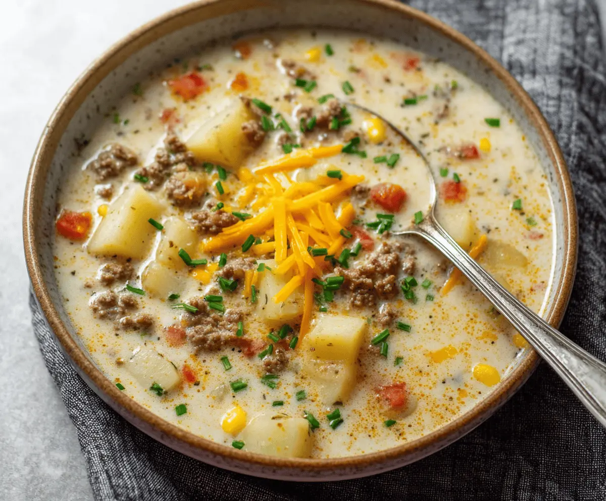 Cheesy Hamburger Potato Soup