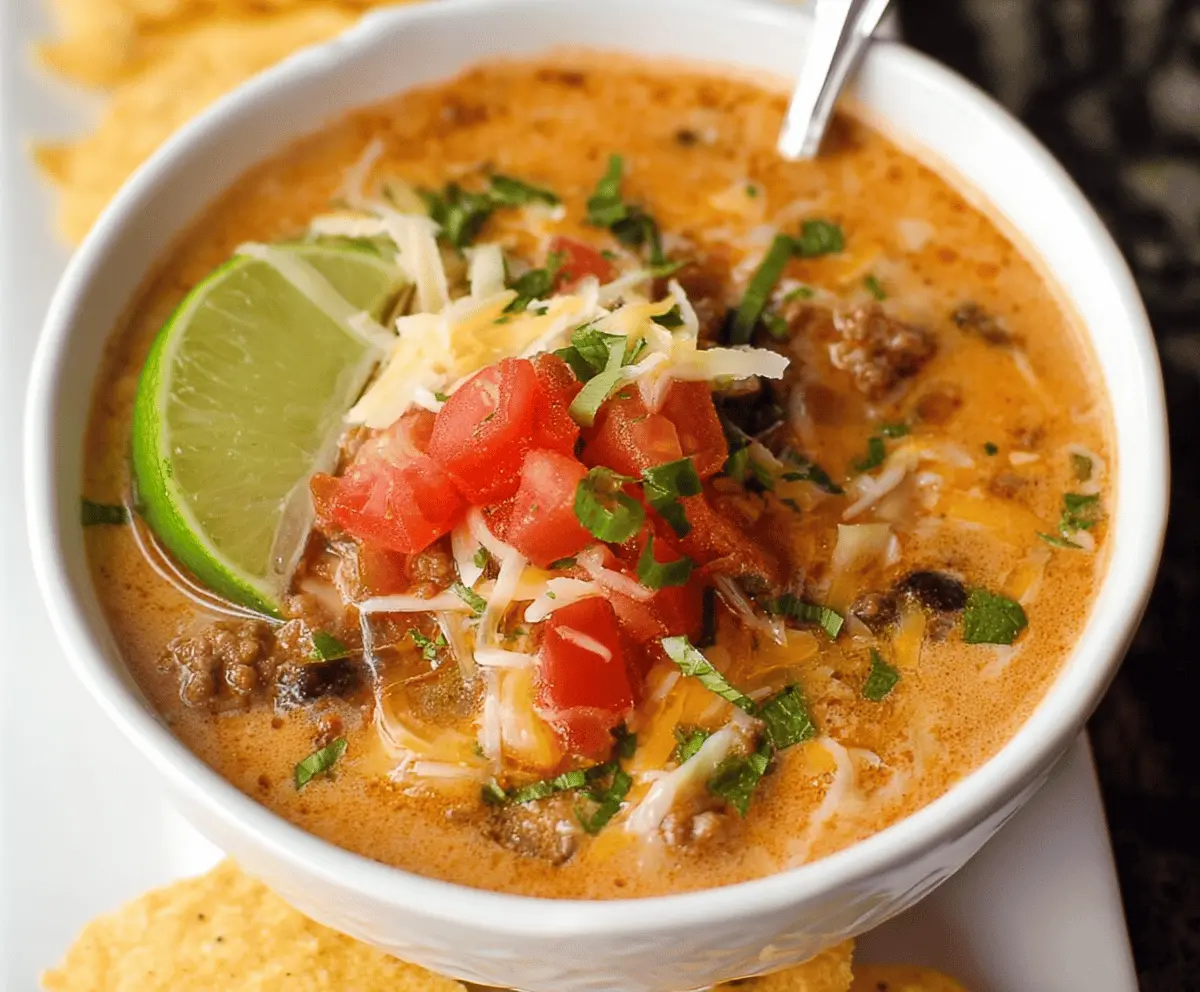 Creamy Cheesy Ground Beef Taco Soup