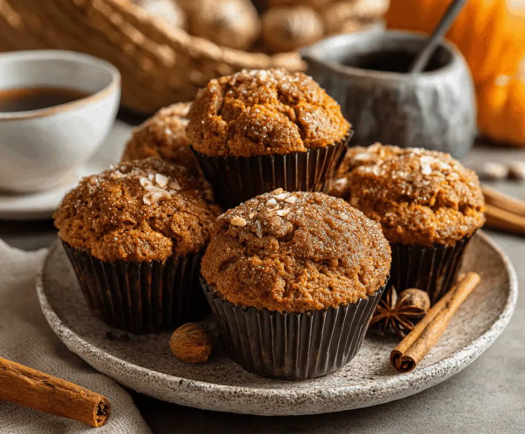 Delicious and moist healthy pumpkin muffins topped with a sprinkle of cinnamon, perfect for a nutritious breakfast or snack.