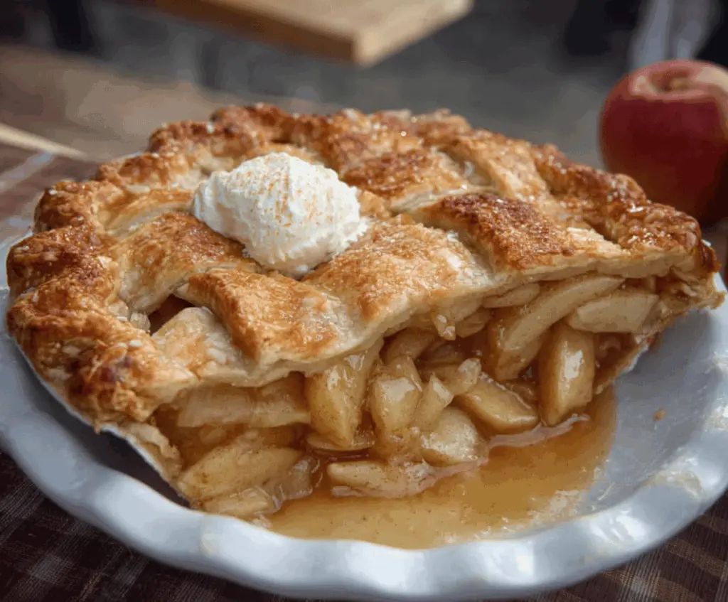 Delicious homemade apple pie baked by Grandma Ople with golden crust and sweet apple filling