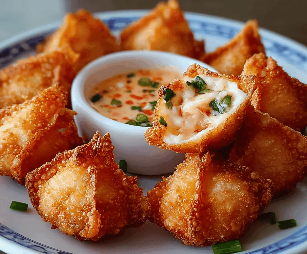 Delicious Crab Rangoon Bombs with crispy fried exterior and creamy filling, served on a plate, perfect for appetizer or party snack