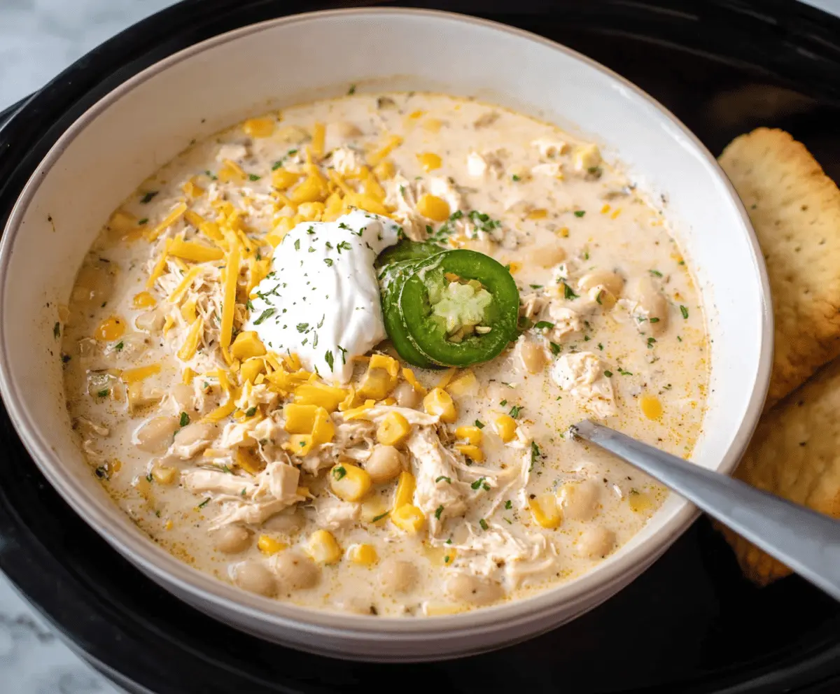 Creamy Crockpot White Chicken Chili 