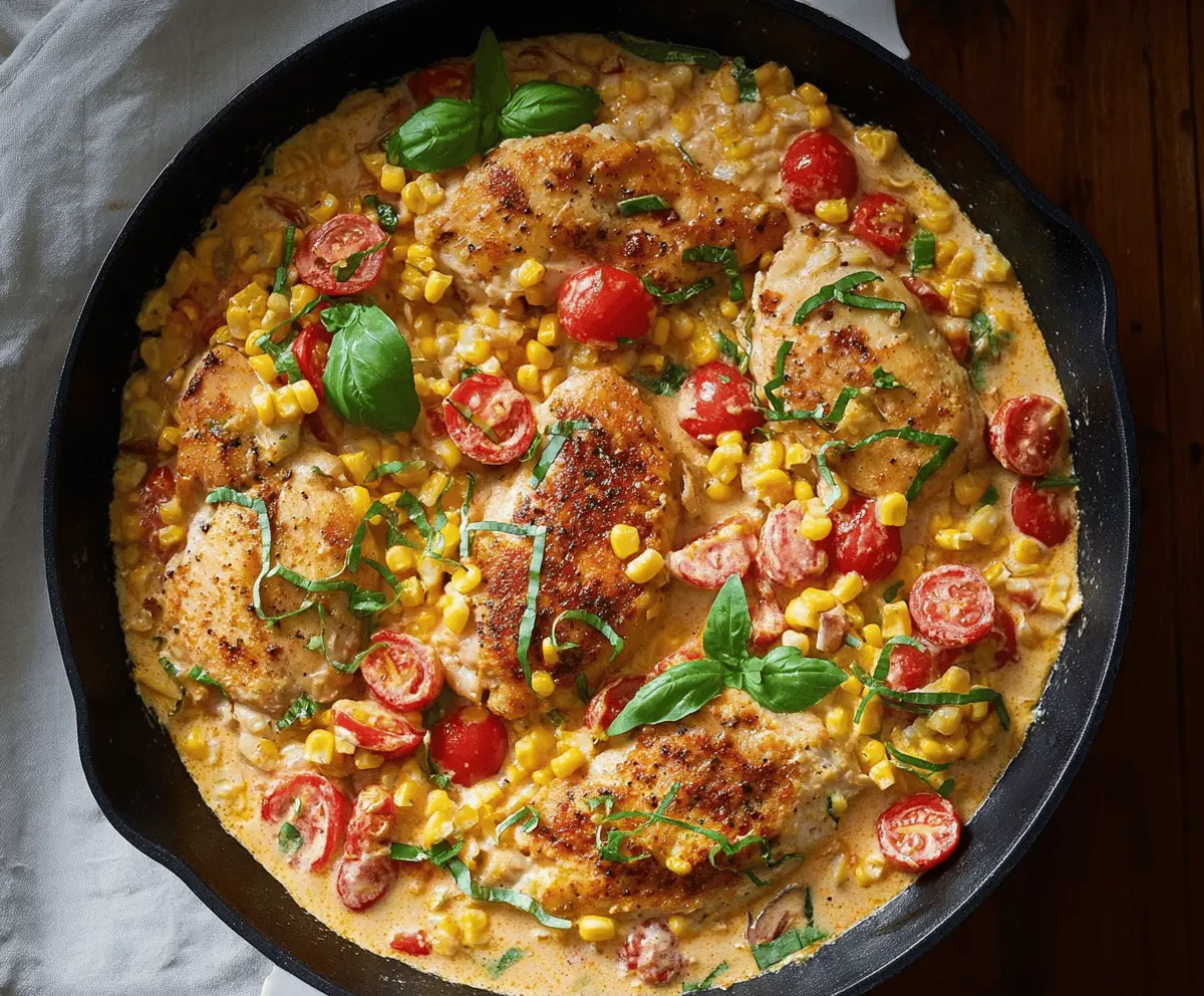  Creamy Skillet Chicken with Corn, Tomato and Basil