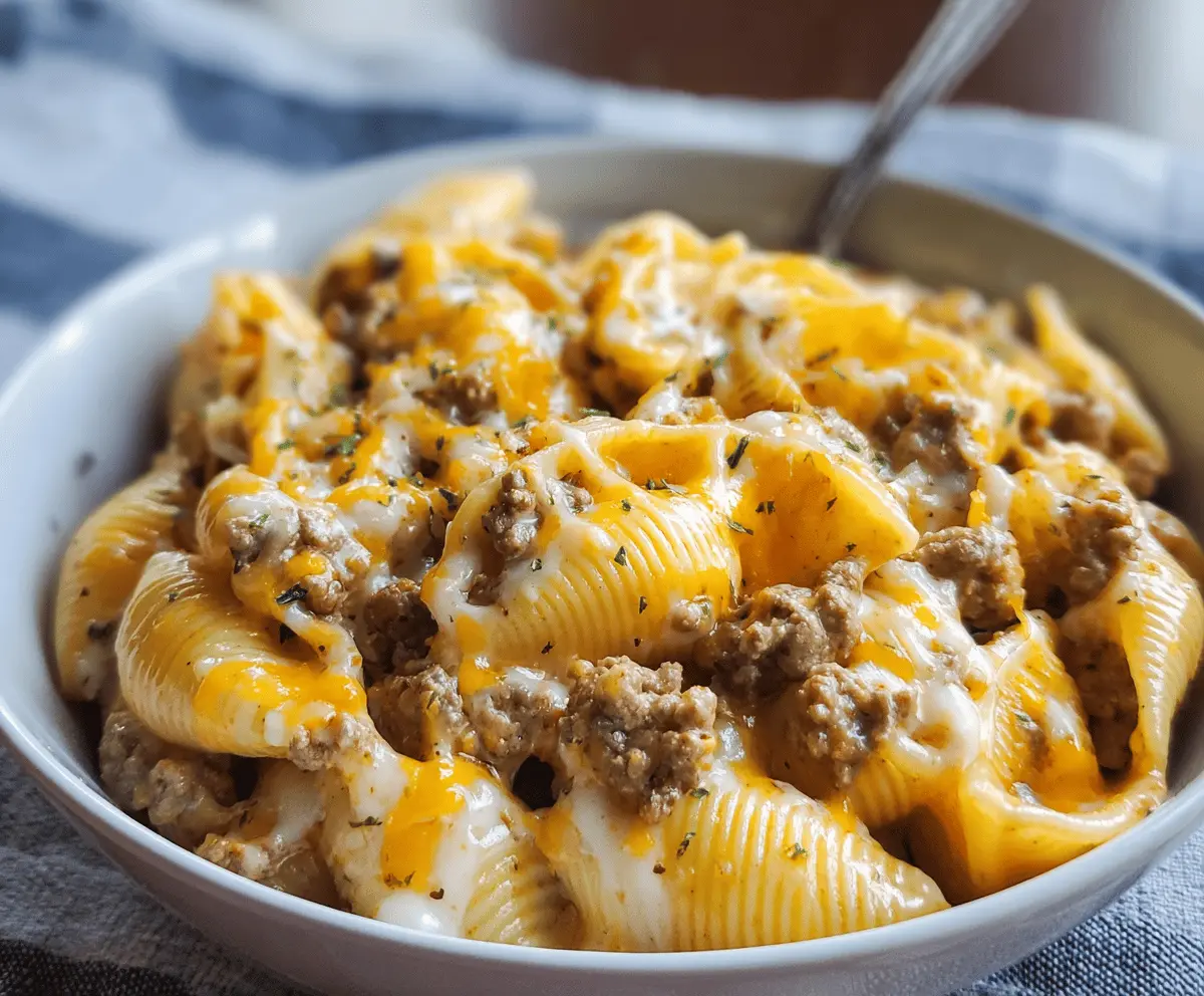 Crockpot Cheesy Ranch Beef Pasta Shells