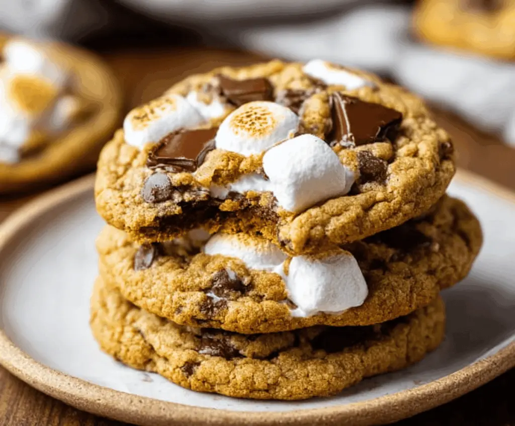 Delicious Pumpkin S’mores Cookies with graham cracker crust, melted chocolate, and toasted marshmallows on top, perfect for fall desserts.