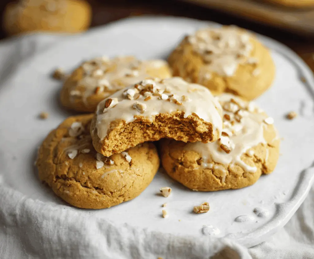 Delicious soft maple pumpkin cookies topped with cinnamon and sugar, perfect for fall treats