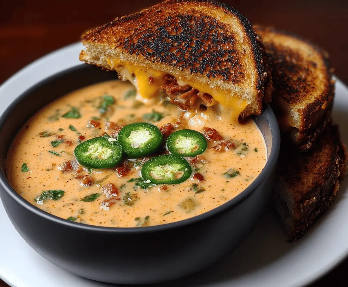 Spicy Jalapeño Popper Soup with Cheesy Grilled Cheese Dippers