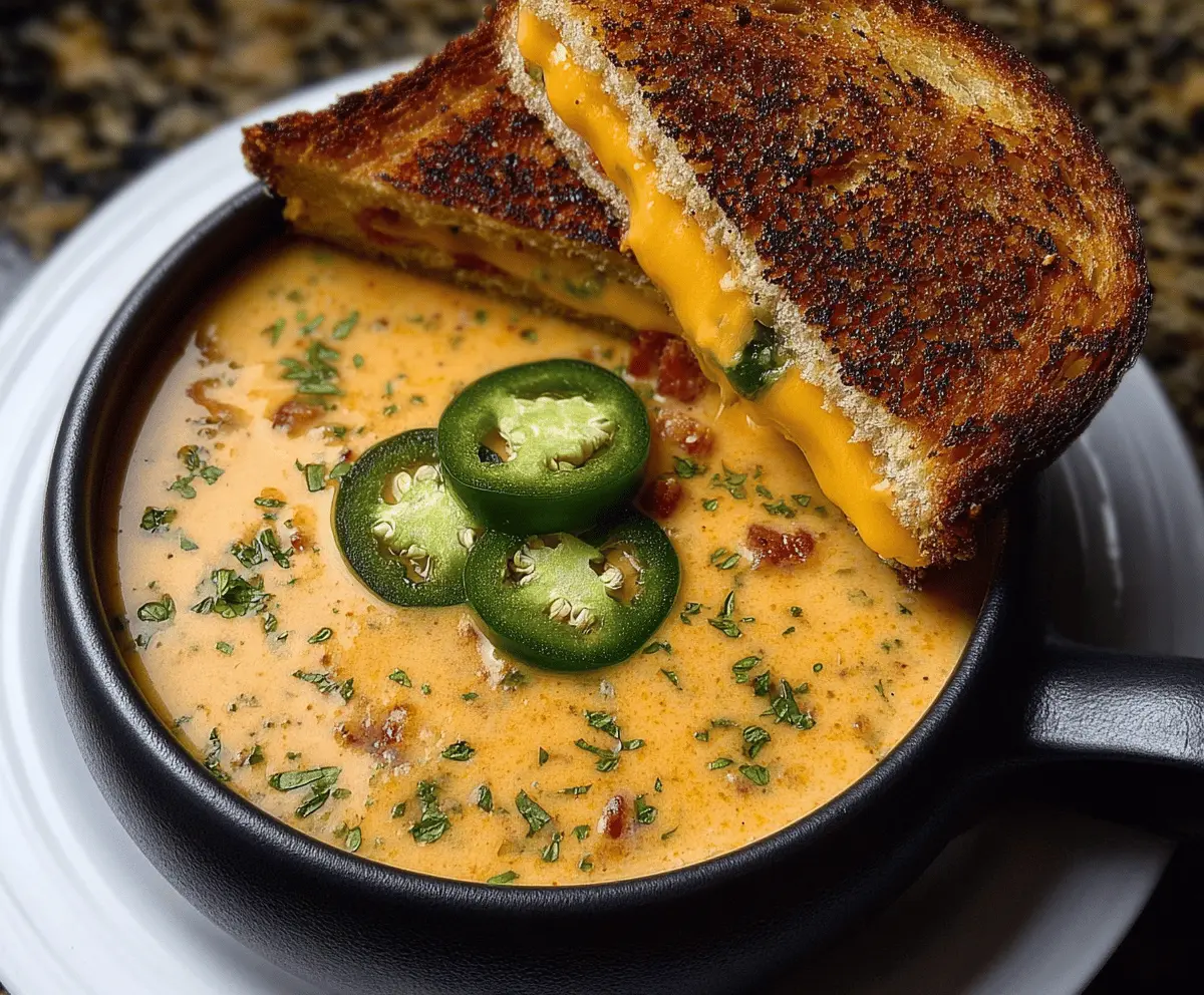 Spicy Jalapeño Popper Soup with Cheesy Grilled Cheese Dippers