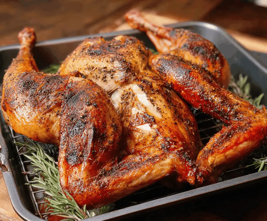 Juicy and crispy spatchcock turkey roasted to perfection for a flavorful Thanksgiving feast