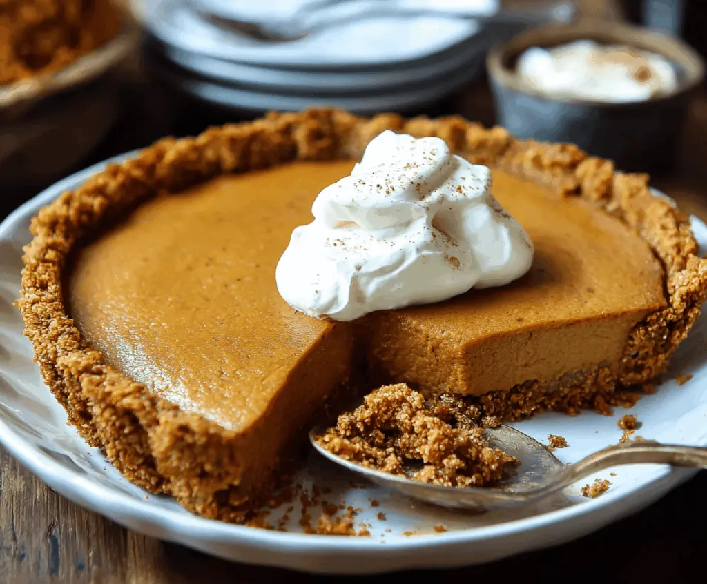 Delicious Maple Pumpkin Pie with Graham Crust served for Thanksgiving celebration