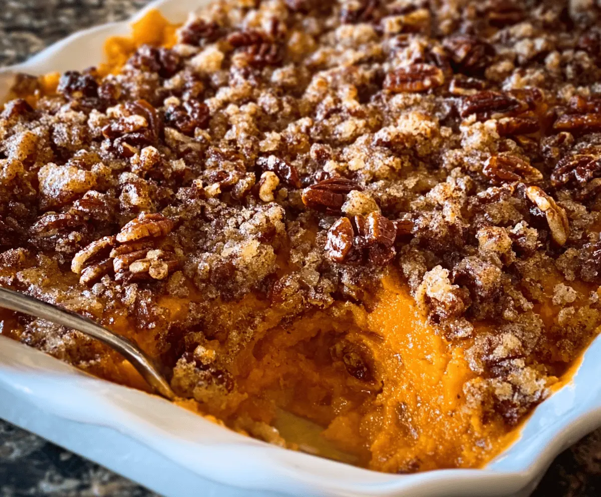 Easy Sweet Potato Casserole with Pecan Streusel for Thanksgiving