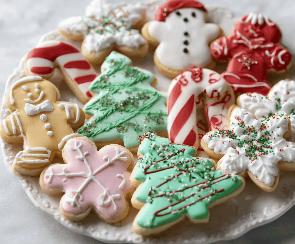Delicious soft Christmas cookies arranged on a festive platter, perfect for holiday baking.