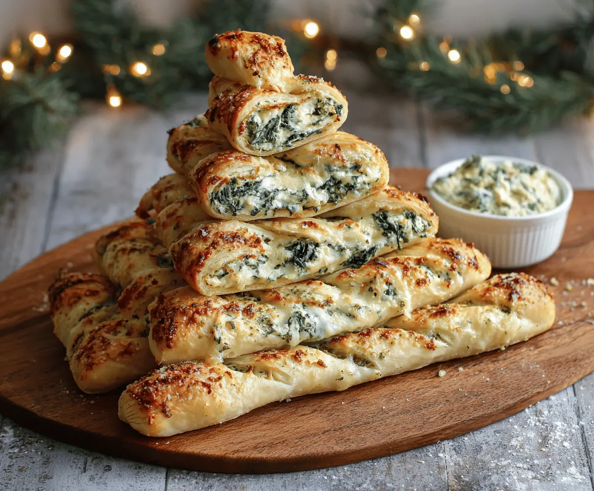 Easy Christmas Tree Spinach Dip Breadsticks