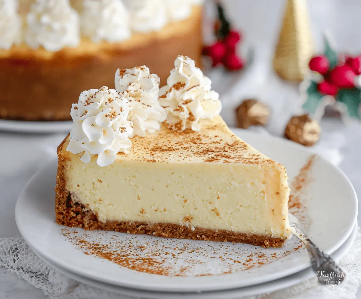 Creamy Eggnog Christmas Cheesecake