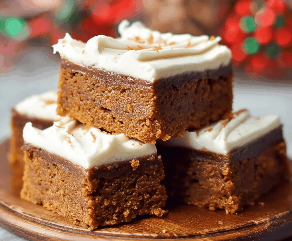 Delicious homemade gingerbread bars with glossy frosting and festive spices