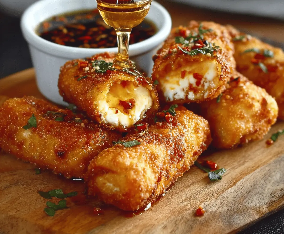 Crispy Oven Fried Feta Rolls with Chili Honey