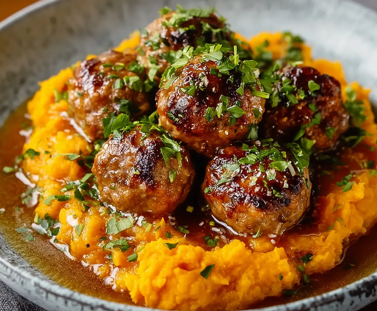Easy Pork Meatballs & Sweet Potato Mash