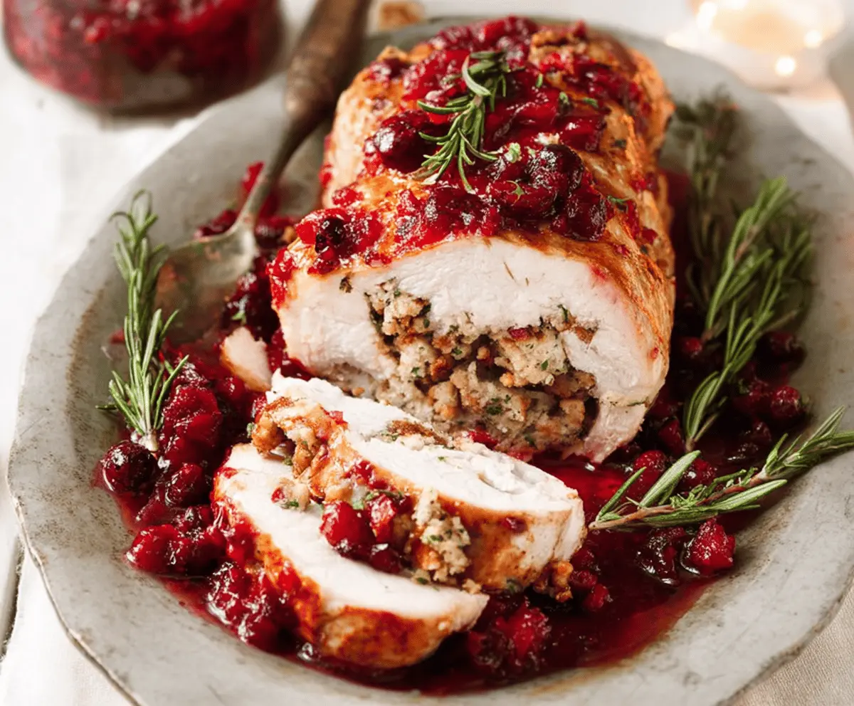 Easy Roast Turkey Breast with Cranberry Walnut Stuffing