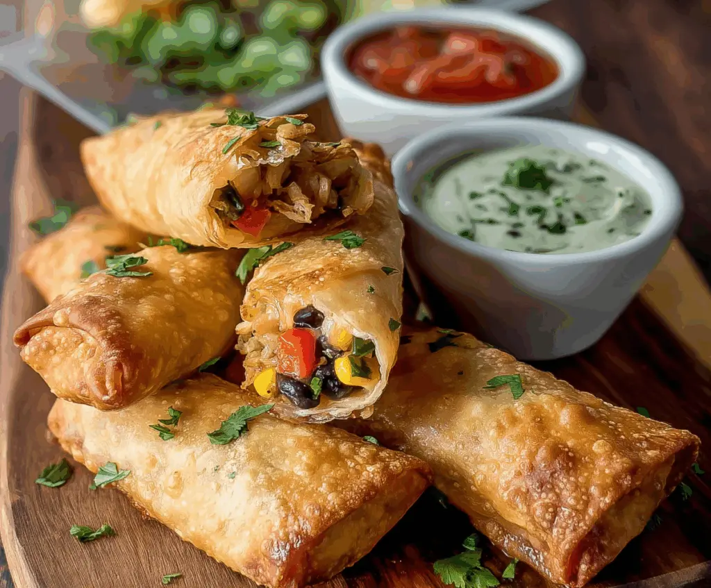 Crispy Southwest Eggrolls filled with chicken, cheese, and peppers from Chili's recipe.