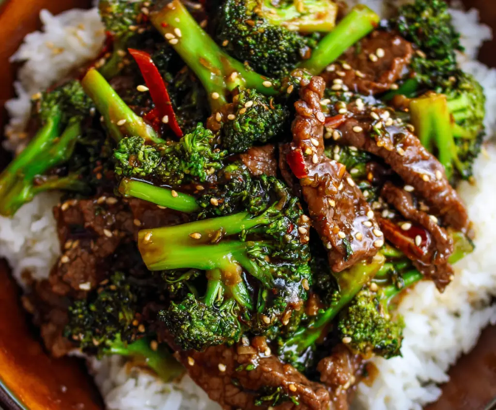Delicious Chinese Beef and Broccoli stir-fry with tender beef slices and fresh broccoli in savory sauce.
