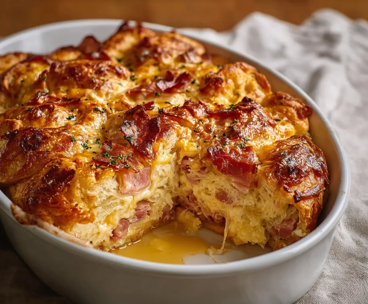 Easy Ham & Cheese Croissant Casserole