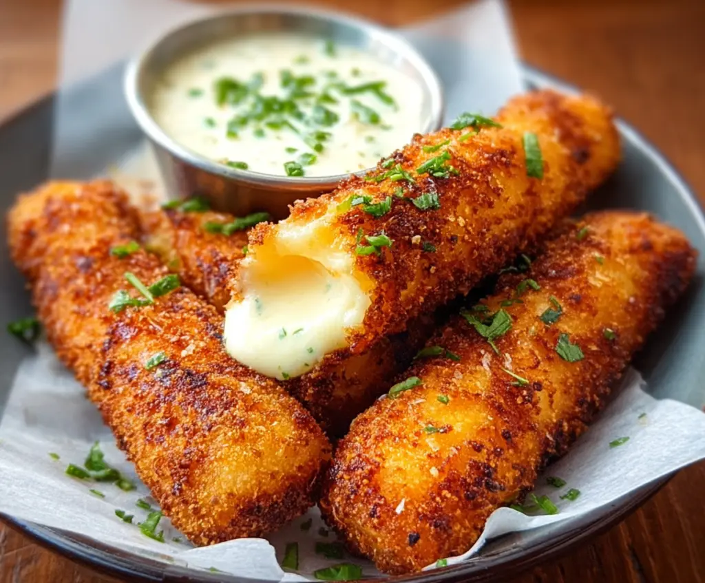 Crispy Nashville hot mozzarella sticks served with spicy dipping sauce, perfect for appetizer lovers.