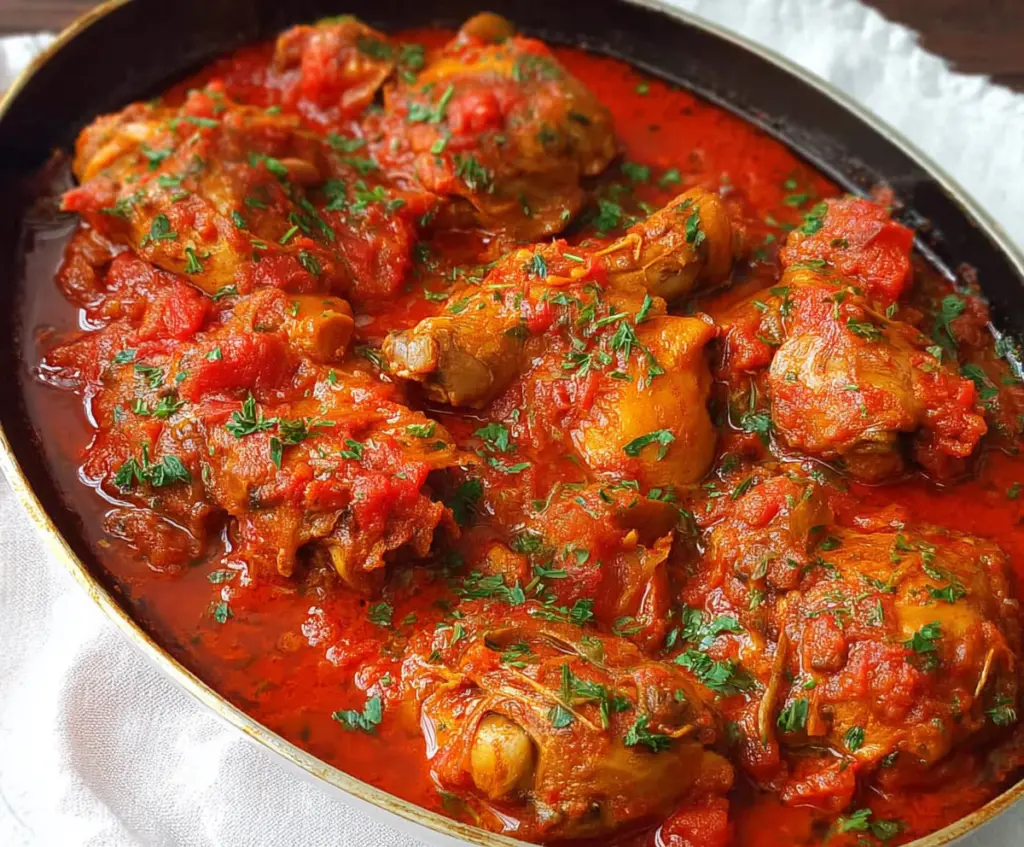 Delicious Nigerian Chicken Stew with flavorful herbs and spices served in a bowl.
