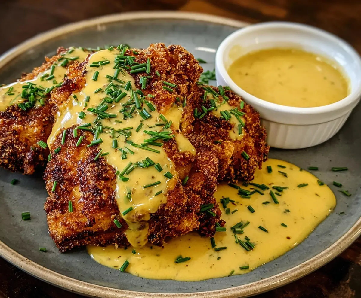 Pretzel Chicken with Tangy Mustard-Cheddar Sauce