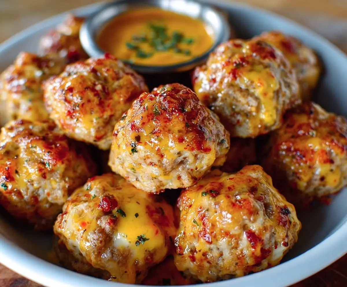 Easy Spicy Sausage Balls with Rotel & Cream Cheese