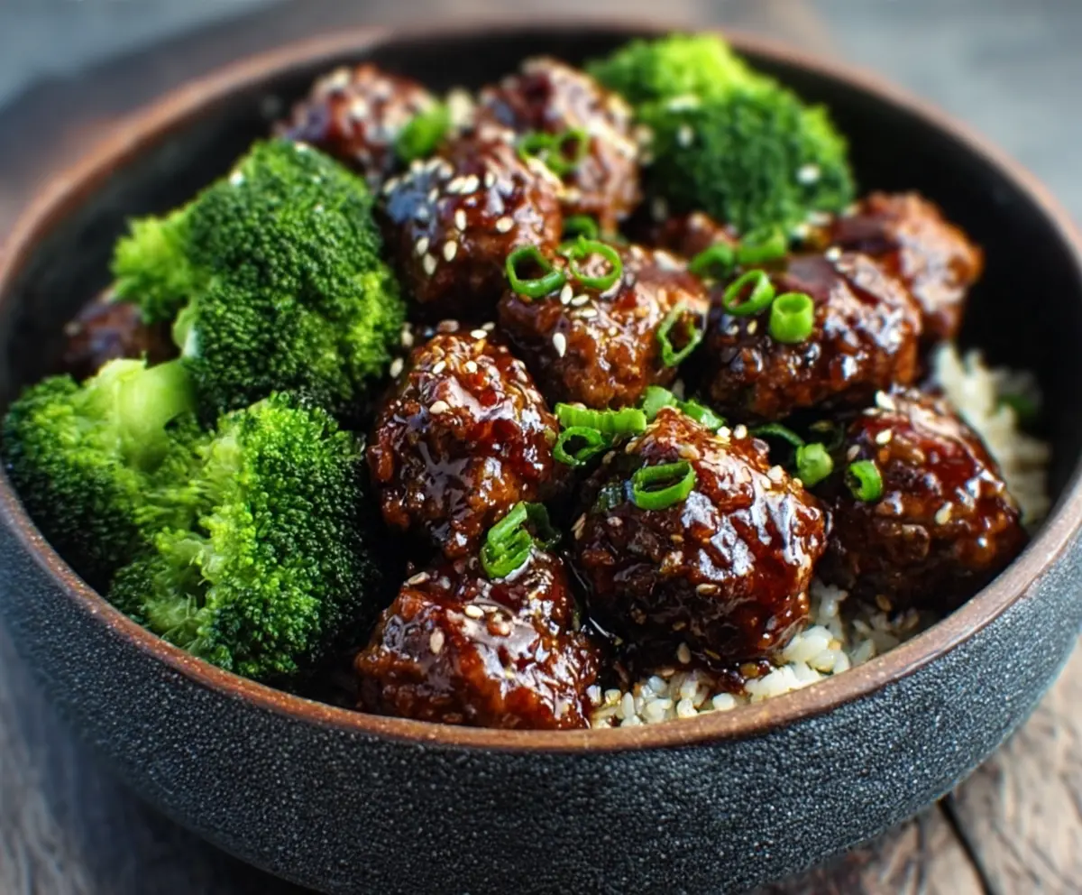 Sticky Mongolian Meatballs & Broccoli