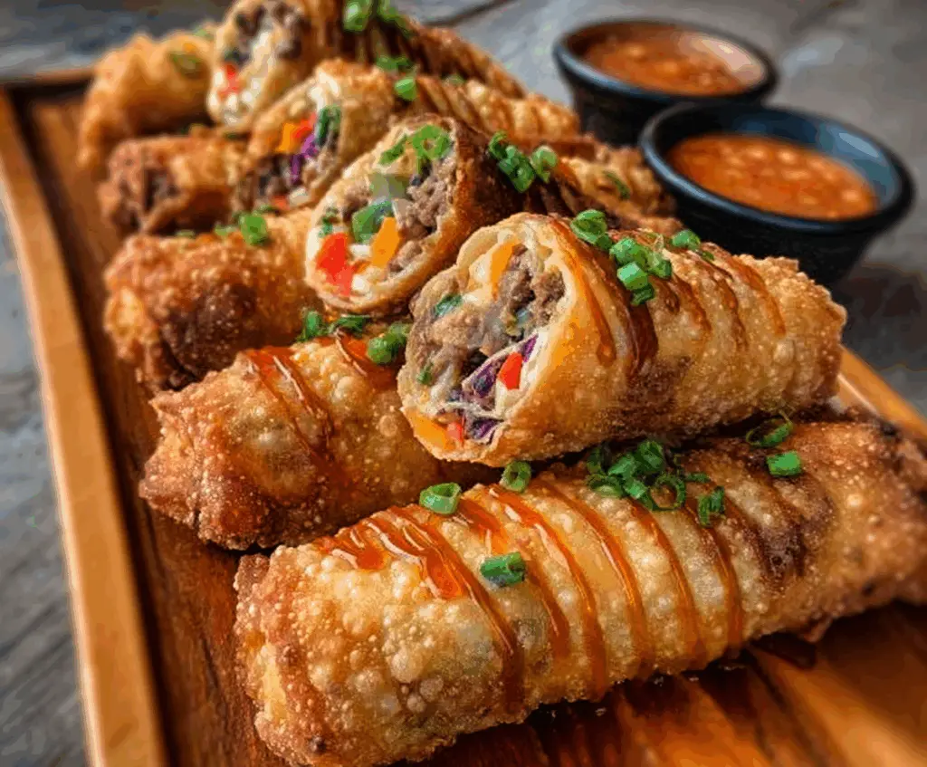 Delicious Voodoo Egg Rolls filled with flavorful ingredients and served crispy.