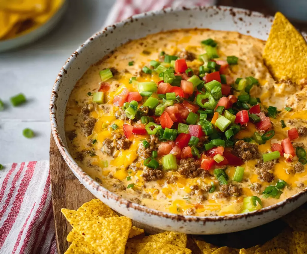 Delicious cheesy sausage Rotel dip served in a bowl, perfect for snacks or parties.