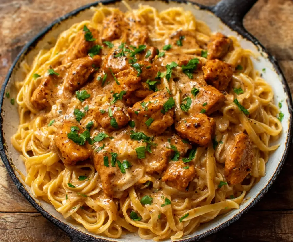 Creamy Cowboy Butter Chicken Pasta with melted cheese and flavorful herbs