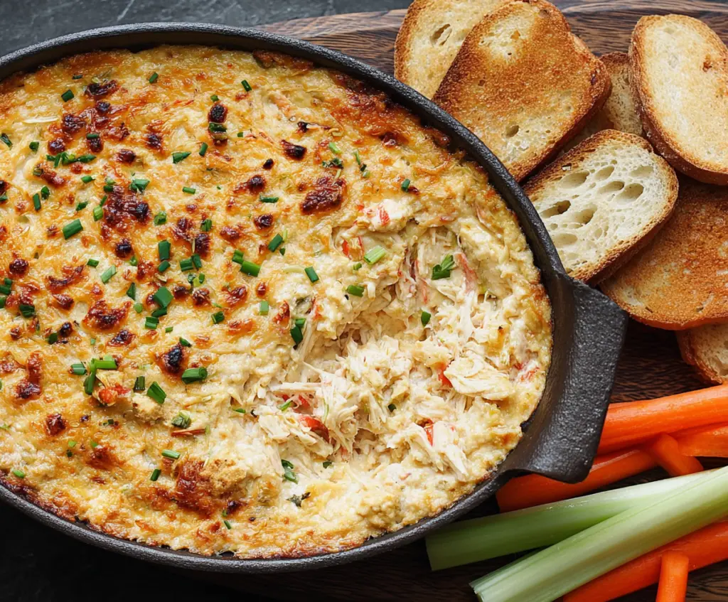 Delicious hot crab dip served in a ramekin, perfect for appetizer parties.