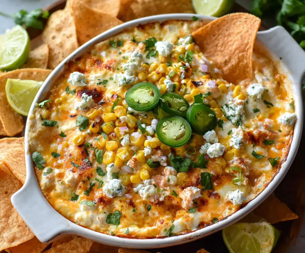 Creamy Mexican Street Corn Dip with cotija cheese and cilantro served in a bowl.