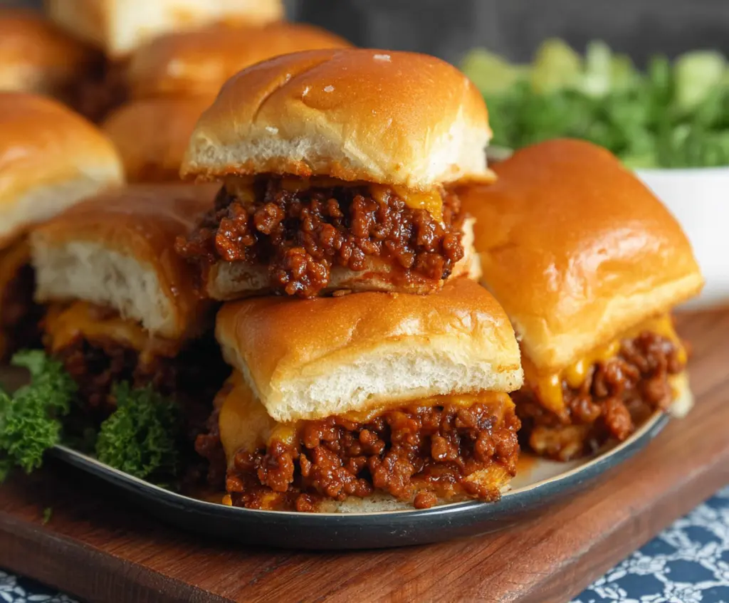 Delicious Sloppy Joe Sliders with savory meat and melted cheese on mini buns.