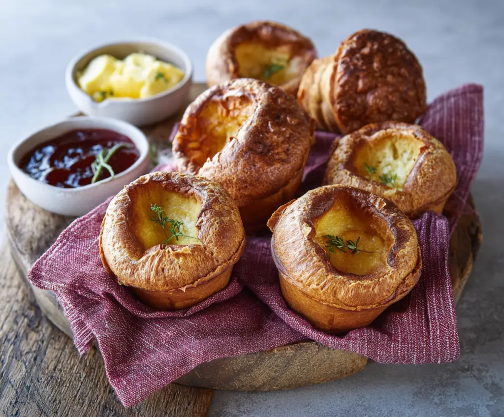 Golden crispy sourdough popovers in a baking dish, perfect for breakfast or brunch.