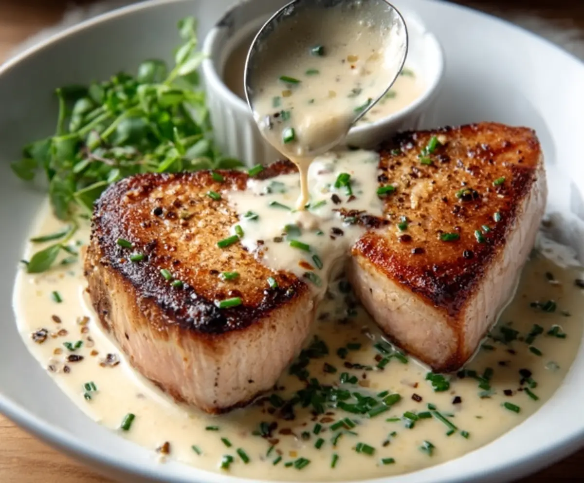 Easy Tuna Steaks with Creamy Garlic Sauce