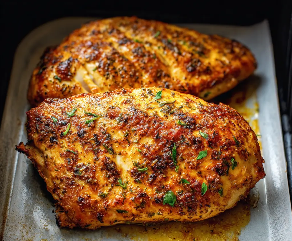 Juicy air fryer chicken breast with golden crust, perfect for healthy dinners.