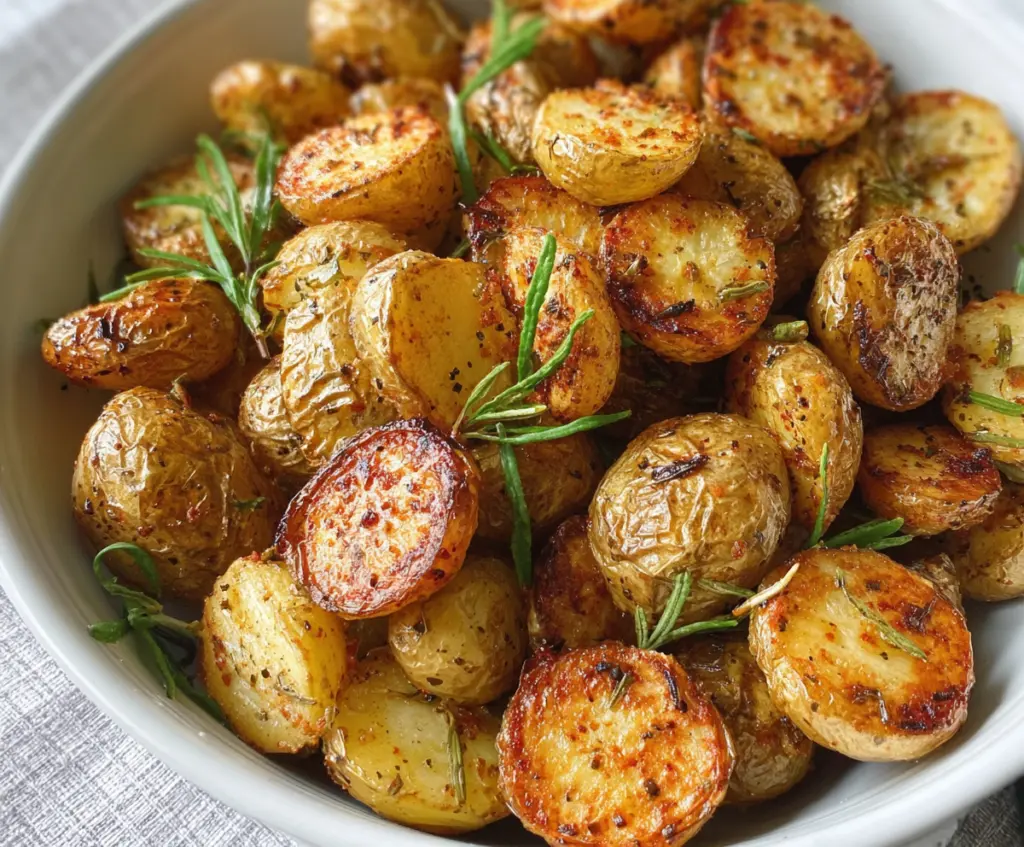 Crispy air fryer roasted potatoes golden-brown and seasoned to perfection.