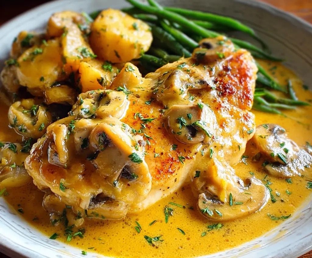Delicious Chicken Diane served with a rich mushroom and brandy sauce, perfect for a gourmet meal.