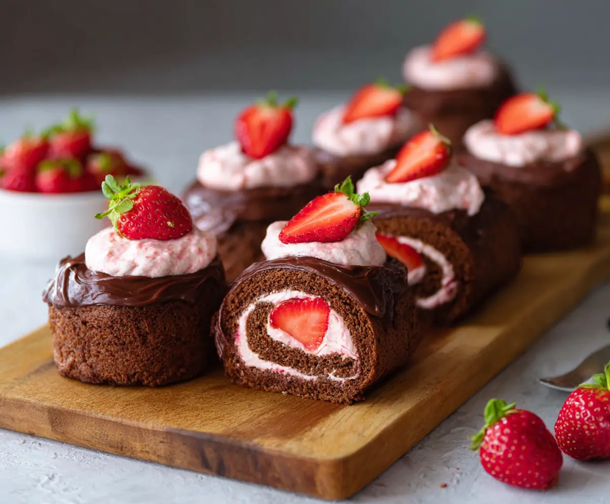 Chocolate Rolls with Strawberry Cream Cheese Frosting