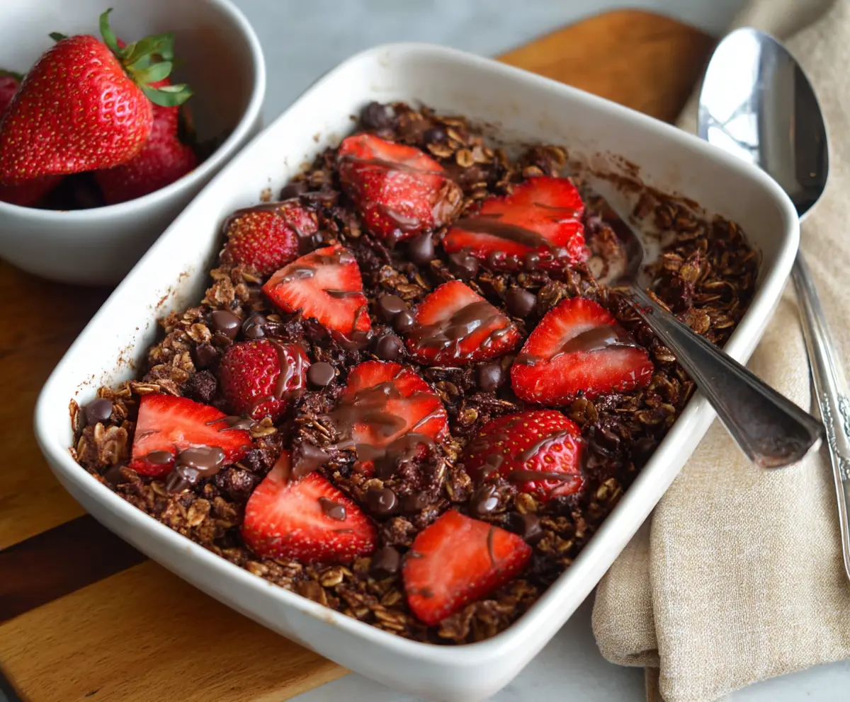 Easy Chocolate Strawberry Baked Oatmeal