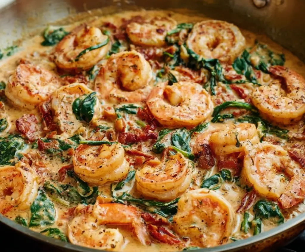 Delicious creamy Tuscan shrimp served with fresh herbs and garlic in a rich sauce
