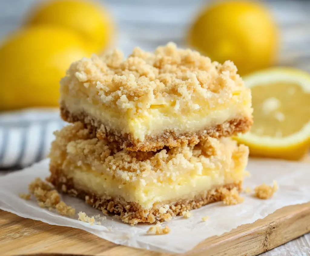 Delicious lemon crumb bars with a buttery crust and tangy lemon filling, perfect for dessert or tea time.