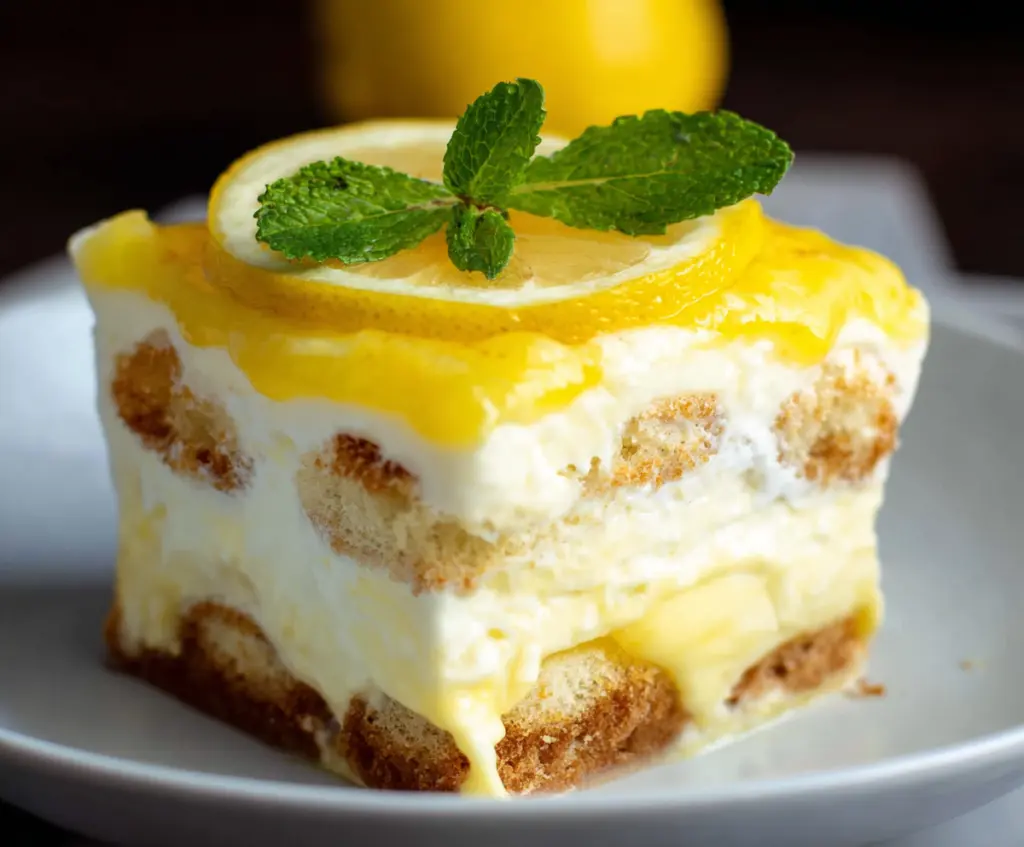 Delicious Lemon Tiramisu dessert with creamy mascarpone and fresh lemon zest