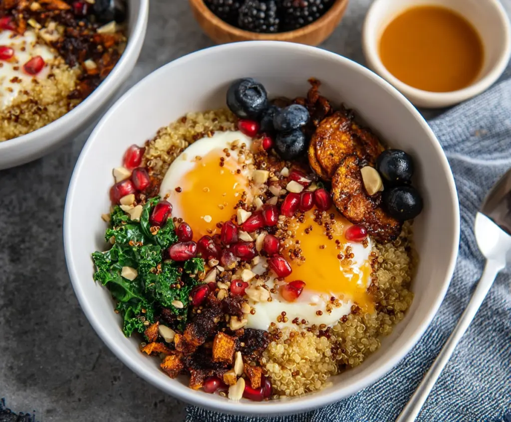 Healthy quinoa breakfast bowls topped with fresh fruits and nuts for a nutritious start to your day